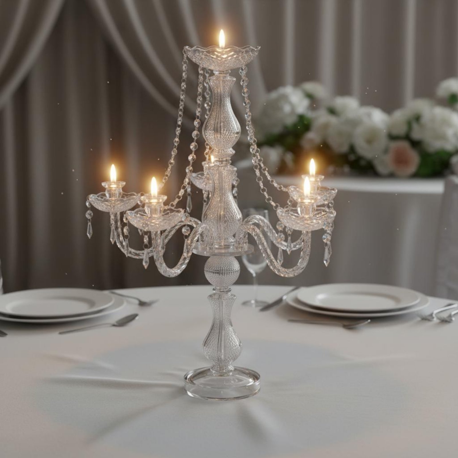 Silk Candle - Crystal Candelabra Elegant Wedding Candelabra Crystal